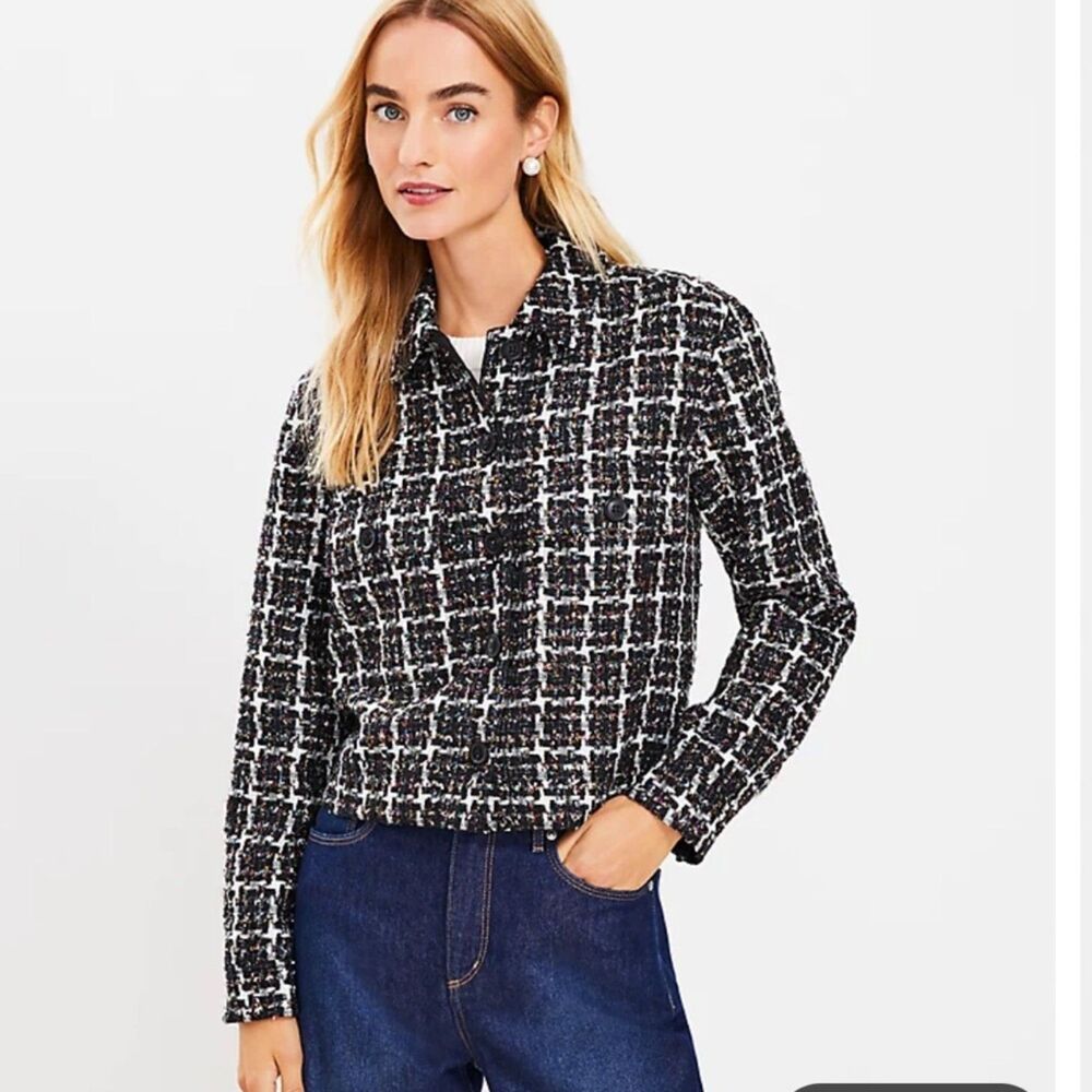 LOFT Sequin Tweed Cropped Shirt Jacket – NWT - Large